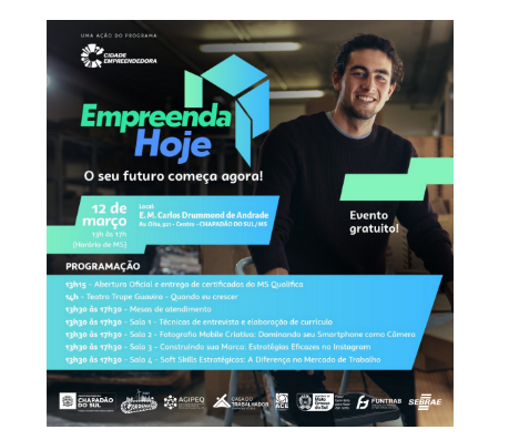 Imagem de compartilhamento para o artigo Chapadão do Sul realiza cursos para jovens e empreendedores; saiba como participar da MS Todo dia